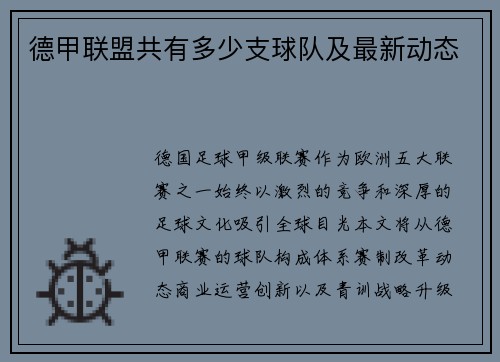 德甲联盟共有多少支球队及最新动态